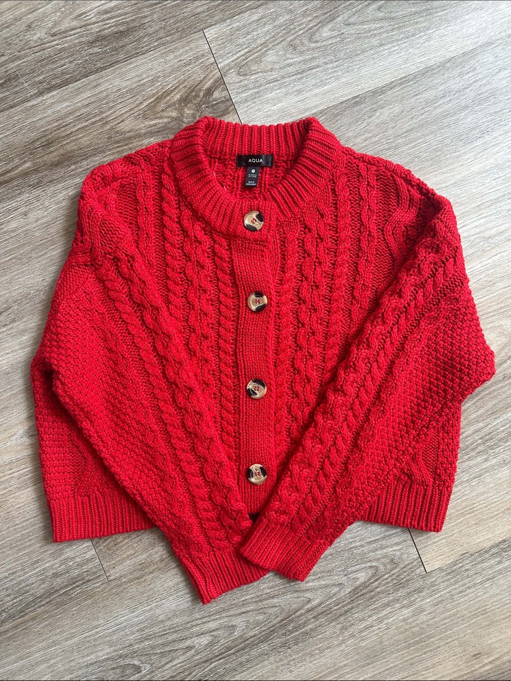 AQUA Cable Knit Cardigan Sweater